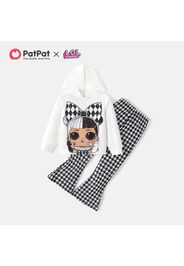 L.O.L. SURPRISE! 2pcs Kid Girl Characters Print White Hoodie Sweatshirt and Houndstooth Flared Pants Set