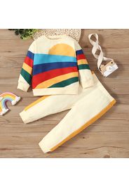 2-piece Toddler Boy/Girl Rainbow Print Sweatshirt and Colorblock Pants Set