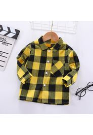 Toddler Boy 100% Cotton Lapel Collar Button Design Long-sleeve Plaid Shirts