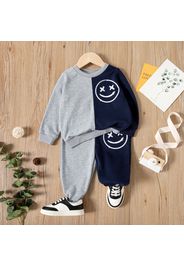 2pcs Toddler Boy Emojis Print Colorblock Sweatshirt and Pants Casual Set