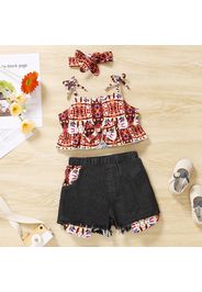 2pcs Toddler Girl Allover Print Bowknot Design Camisole and Denim Shorts Set