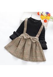 Plaid Print Faux-two Bowknot Decor Long-sleeve Baby Dress