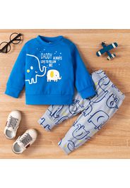 2pcs Baby Boy Cartoon Elephant and Letter Print Long-sleeve Sweatshirt with Trousers Set