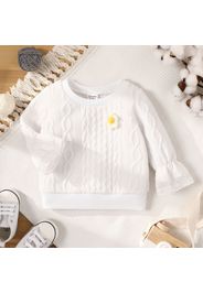Baby Girl 3D Flower Decor Solid Imitation Knitting Lace Long-sleeve Top