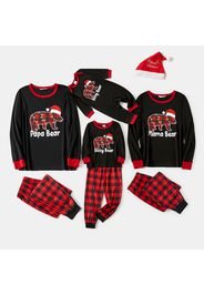 Christmas Polar Bear in Hat and Red Plaid Print Family Matching Long-sleeve Pajamas Sets (Flame Resistant)