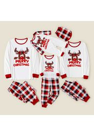 Merry Christmas Deer Letter and Plaid Print Family Matching Long-sleeve Pajamas Sets (Flame Resistant)