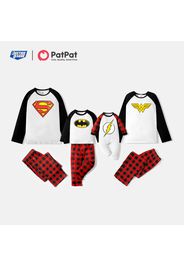 Justice League Family Matching Raglan-sleeve Graphic and Red Plaid Pajamas Sets (Flame Resistant)