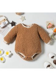 Baby Girl Solid Crewneck Long-sleeve Fleece Romper