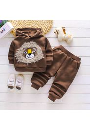 2-piece Toddler Boy Fuzzy Animal Embroidered Hoodie Sweatshirt and Pants Casual Set