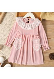 Toddler Girl Lace Flounce Design Long Ruffle-sleeve Pink Dress