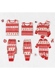 Allover Christmas Animal Geometric Digital Printing Red Family Matching Long-sleeve Pajamas Sets(Flame Resistant)