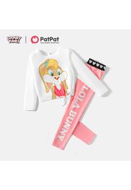 Looney Tunes 2pcs Kid Girl Character Print Tie Knot Long-sleeve Tee and Letter Print Leggings Set