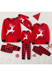 Christmas Reindeer and Letter Print Red Family Matching Long-sleeve Pajamas Sets