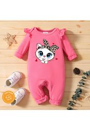 Baby Girl Cartoon Leopard Cat Print Ruffle Long-sleeve Jumpsuit