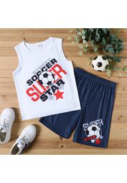 2-piece Kid Boy Letter Soccer Print Top and Elasticized Shorts Sporty Set