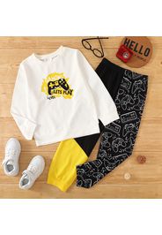 Fashionable Kid Boy Game Letter Print Colorblock 2-piece Casual Set