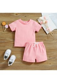 2pcs Baby Boy/Girl Solid Cable Knit Short Tee and Shorts Set