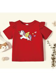 Toddler Girl Graphic Unicorn and Heart Print Ruffled Short-sleeve Tee