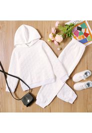 2-piece Kid Girl Heart Textured Solid Color Hoodie Sweatshirt and Pants Set