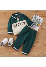 2pcs Baby Boy Letter Print Dark Green Long-sleeve Sportswear Set