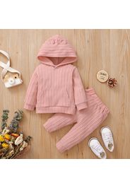 2-piece Baby Girl Solid Color Cable Knit Textured Hoodie Sweatshirt and Pants Set