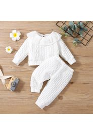 2pcs Baby Solid Imitation Knitting Ruffle Long-sleeve Cotton Top and Pants Set