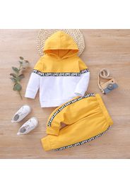 2pcs Letter Print Splice Color Block Hooded Long-sleeve Baby Set