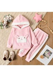 2-piece Toddler Girl Animal Pattern Ear Design Fuzzy Hoodie Sweatshirt and Colorblock Pants Set