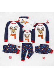 Christmas Cartoon Reindeer and String Lights Print Family Matching Raglan Long-sleeve Pajamas Sets (Flame Resistant)