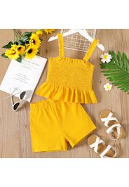 2pcs Kid Girl Smocked Solid Color Camisole and Elasticized Shorts Set