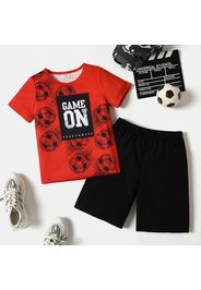 2pcs Kid Boy Letter Soccer Print Short-sleeve Tee and Elasticized Shorts Set