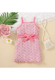 Baby Girl All Over Print Pink Sleeveless Spaghetti Strap Dress