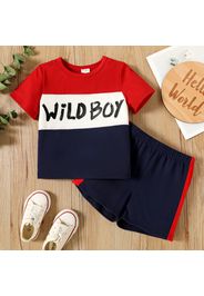 2-piece Toddler Boy Letter Print Colorblock Tee and Elasticized Shorts Set