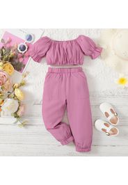 2pcs Toddler Girl Off Shoulder Short-sleeve Pink Tee and Elasticized Pocket Design Pants Set