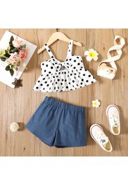 2pcs Toddler Girl Polka dots Cut Out Camisole and Blue Denim Shorts Set