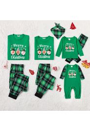 Christmas Gnomes and Letter Print Green Family Matching Long-sleeve Pajamas Sets (Flame Resistant)