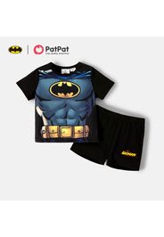 Batman 2pcs Toddler Boy Figure Print Short-sleeve Black Tee and Letter Print Elasticized Shorts Set