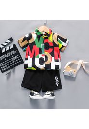 2pcs Toddler Boy Trendy Colorful Letter Print Shirt & Shorts Set