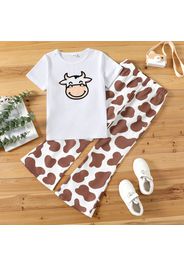 2-piece Kid Girl Cow Print White Tee and Elasticized Flared Pants Set