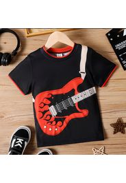 Kid Boy Guitar Print Colorblock Short-sleeve Tee