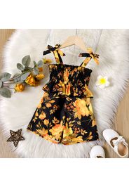 Toddler Girl Floral Print Bowknot Design Smocked Cami Rompers