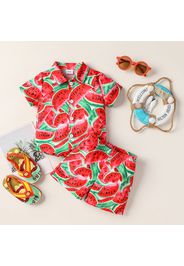 2pcs Baby Boy Allover Red Watermelon Print Short-sleeve Shirt and Shorts Set