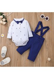 2pcs Gentleman Baby Bow Tie Sailboat Print Long-sleeve Romper and Overall Set