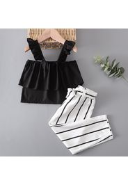 2-piece Toddler Girl Ruffled Black Camisole and Bowknot Design Stripe Pants Set