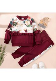 2-piece Toddler Girl Floral Print Ruffled Sweatshirt and Pants Casual Set