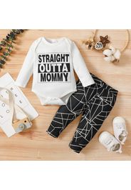 2pcs Baby Boy/Girl 95% Cotton Long-sleeve Letter Print Romper and Geo Pants Set