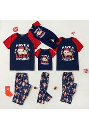 Christmas Sloth and Letter Print Family Matching Red Raglan Short-sleeve Pajamas Sets (Flame Resistant)