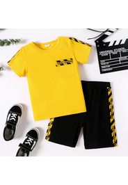 2pcs Kid Boy Letter Print Striped Short-sleeve Tee and Elasticized Shorts Set