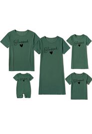 Bless Letter Print Dark Green Series Family Matching Sets