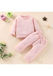 2pcs Baby Solid Round Neck Long-sleeve Loungewear Set